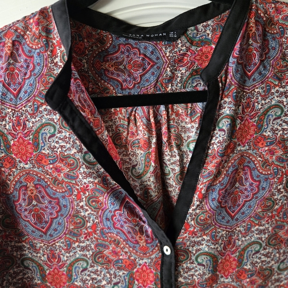 Zara Woman Red and Blue Quirky Paisley Blouse- Size Small - Picture 2 of 7